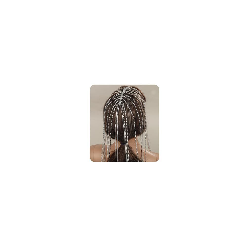 8744 Rhinestones Tassel Cap Headpiece 1920s Flapper Head Chain Bridal Hair